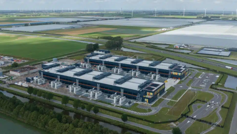 Aerial view of a large data center.