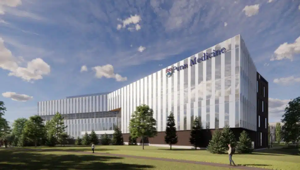 A rendering of the Penn Medicine Montgomeryville facility under construction.