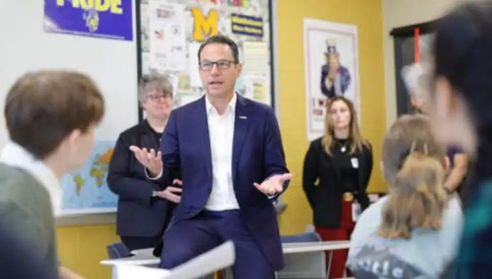 Governor Josh Shapiro speaks to students in Dauphin County.