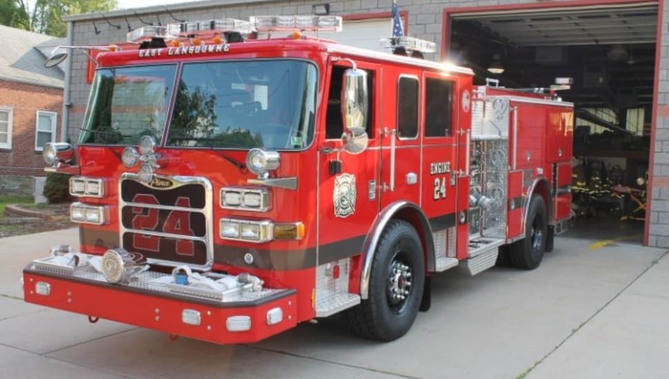 An East Lansdowne Fire Company truck outside the firehouse.
