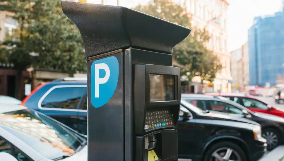 A parking meter payment terminal.