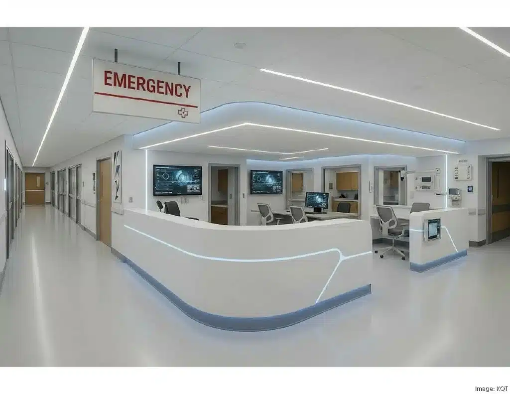 A rendering of a re-imagined emergency department developed by KQT as a potential clinical area upgrade at Taylor Hospital. A rendering of a re-imagined emergency department developed by KQT as a potential clinical area upgrade at Taylor Hospital.