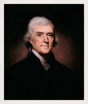 Portrait of US president and Founding Father Thomas Jefferson.