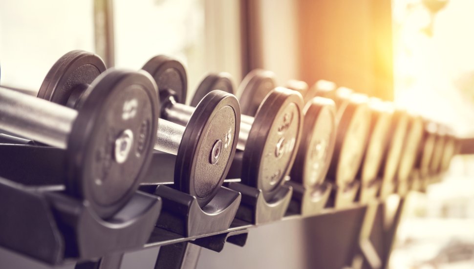 Free weights in a gym.