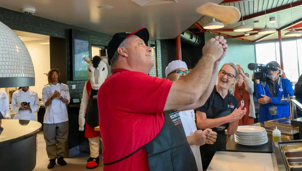 Montgomery County Commissioner Thomas DiBello joined culinary students and President Dr. Vicki Bastecki-Perez at Montgomery County Community College’s Hospitality Institute to make pizza together. Commissioner DiBello formerly owned a pizza shop in his hometown.