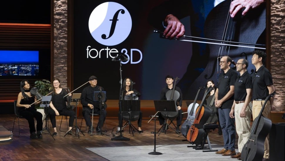 Forte3D founders Alfred Goodrich and Elijah Lee, along with the company's Chief Musical Advisor Mike Block, make their pitch on "Shark Tank."