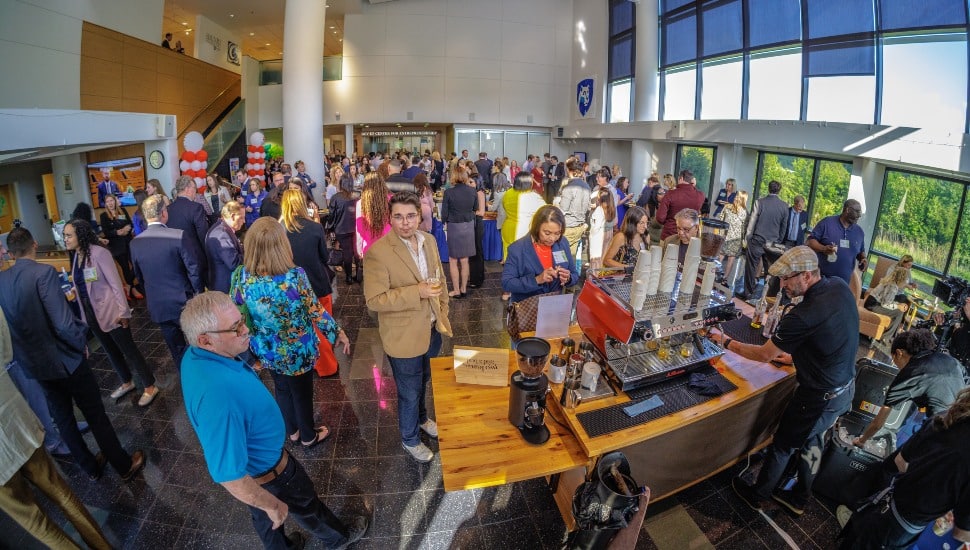 Aerial view of awards reception.