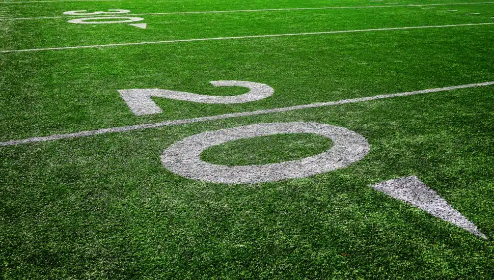 A football field twenty yard marker.