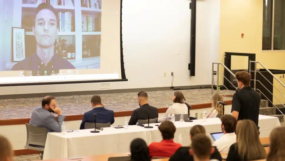 Panel discussion with speaker on Zoom.