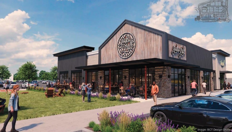 A rendering showing one of the buildings and landscaping at the proposed Shoppes at Concord in Glen Mills.