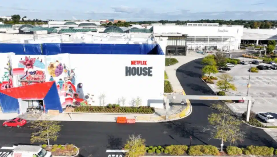 Aerial view of the outside of the Netflix House.