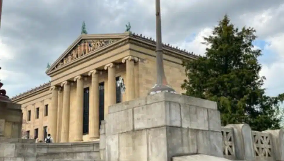 A view of the Philadelphia Art Museum from the steps.