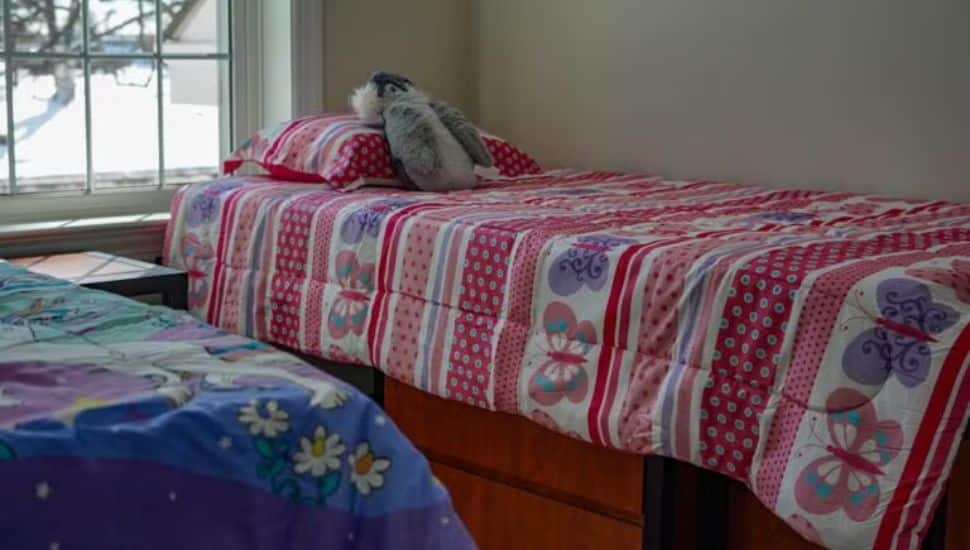 Two beds in the new family shelter.