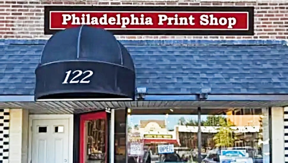 The sign for the Philadelphia Print Shop on Lancaster Ave. in Wayne.