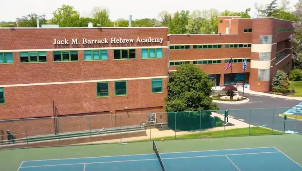 An Aerial view of Barrack Hebrew Academy, overlooking the campus and tennis courts.