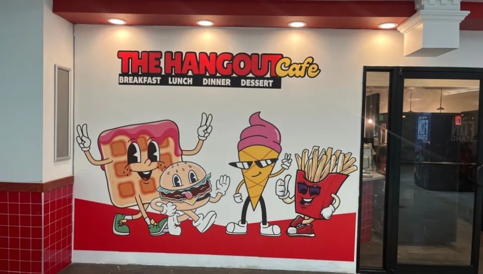 Pop art appears on the wall of The Hangout Cafe in the Springfield Mall.
