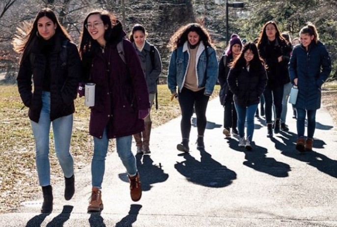 Students walking the campus at Swarthmore College.