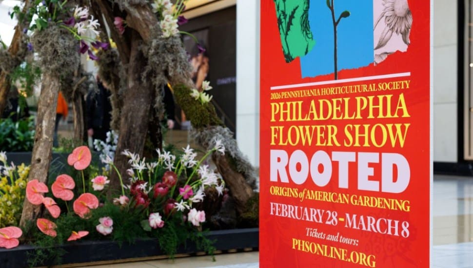 A floral display sits at the King of Prussia Mall leading to the Annual Flower Show.