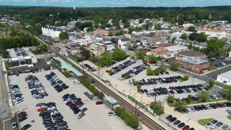 An aerial view of the parking lot owned by SEPTA that will be replaced with a mixed-use development.