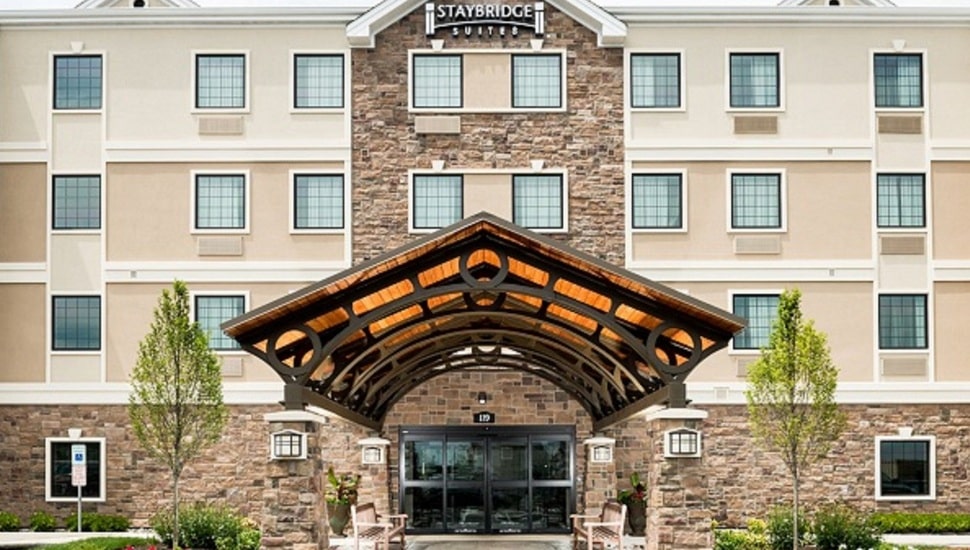 Out front of the Staybridge Suites in Montgomeryville.