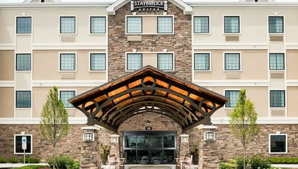 Out front of the Staybridge Suites in Montgomeryville.