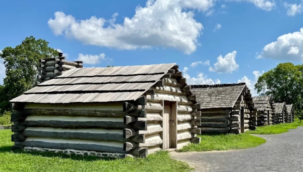 Log cabins at Valley Forge National Historic Park.