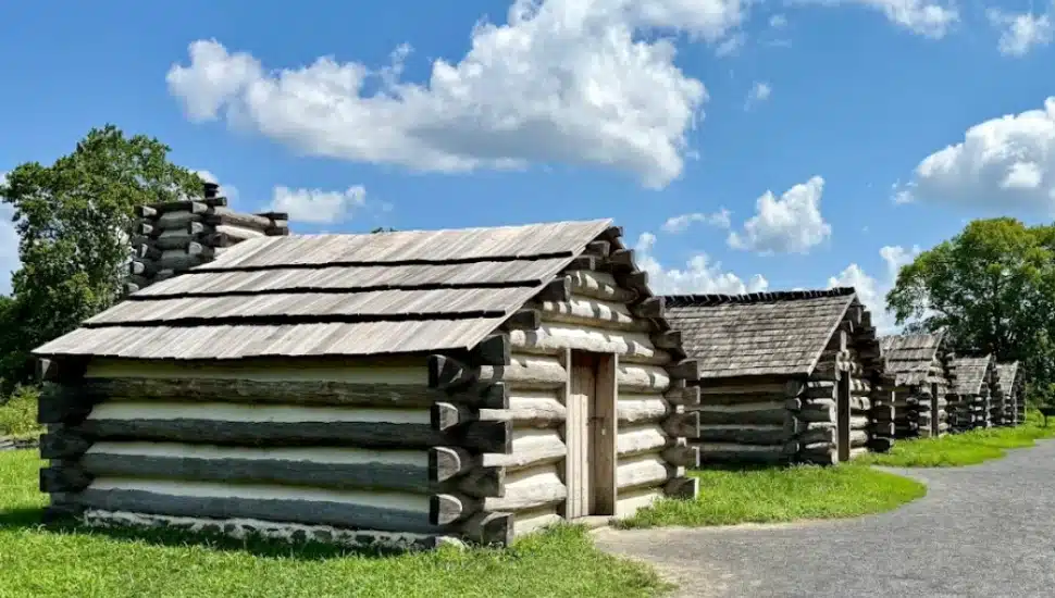 Log cabins at Valley Forge National Historic Park.