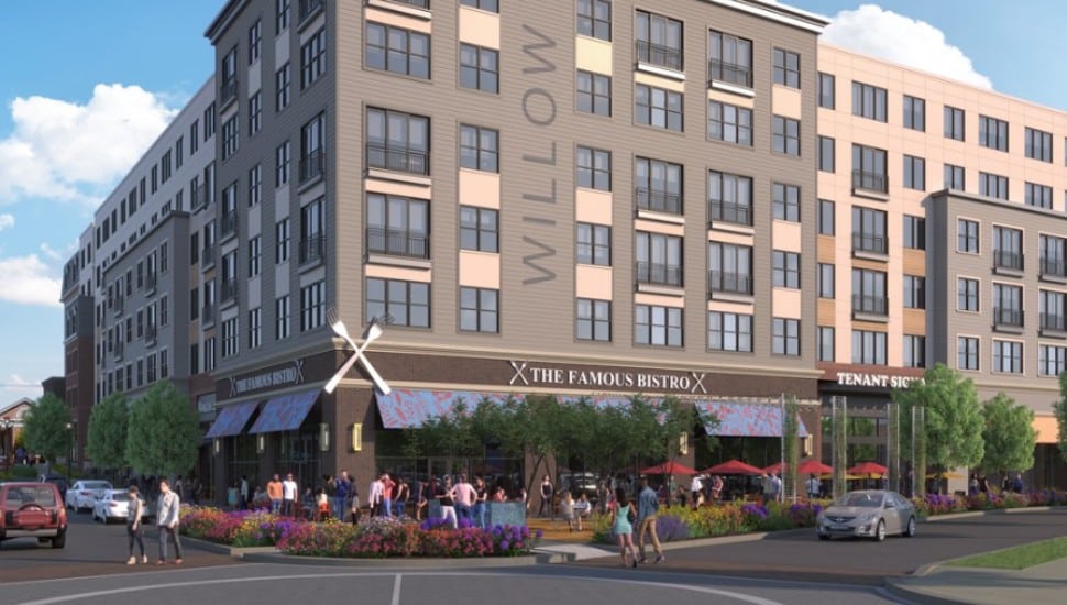A rendering of upcoming Willow Grove mixed-use development.