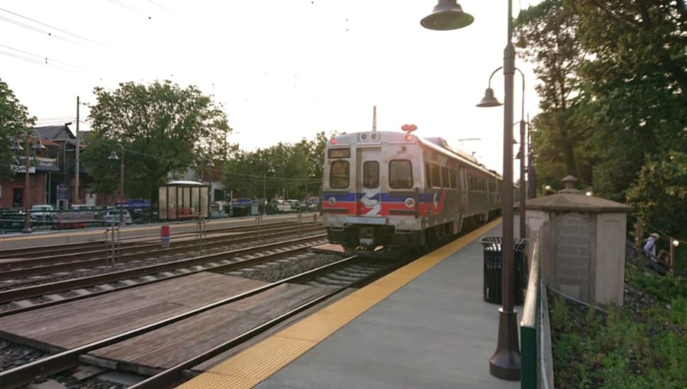 A train pulls into the SEPTA station in Ardmore.