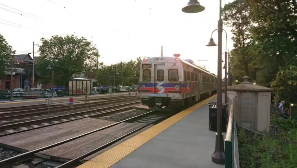 A train pulls into the SEPTA station in Ardmore.