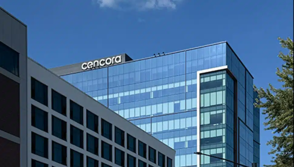 A view of Cencora headwquarters from the street in Conshohocken.
