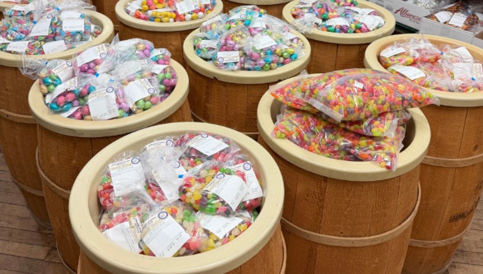 Barrels filled with sweets sits inside Edwards-Freeman Nut Company in Conshohocken.
