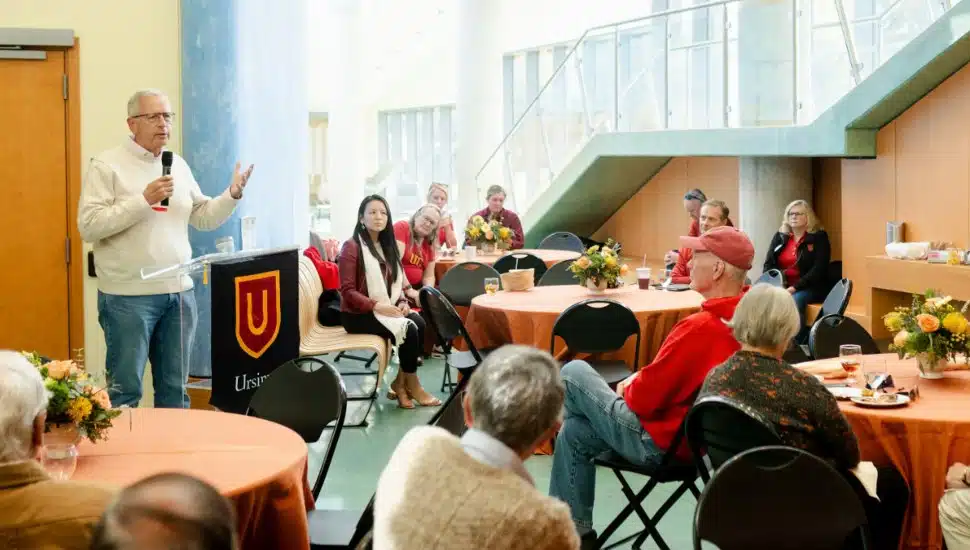 JOoseph DeSimone speaks to an audience at Ursinus College.