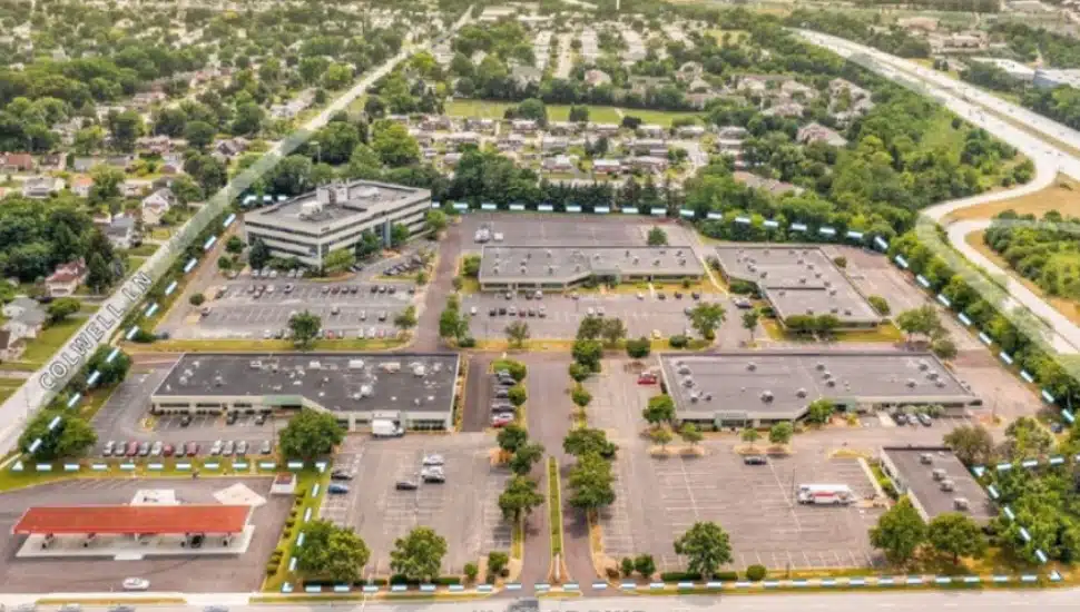 Aerial view of the site of where a mixed-use development would have gone.