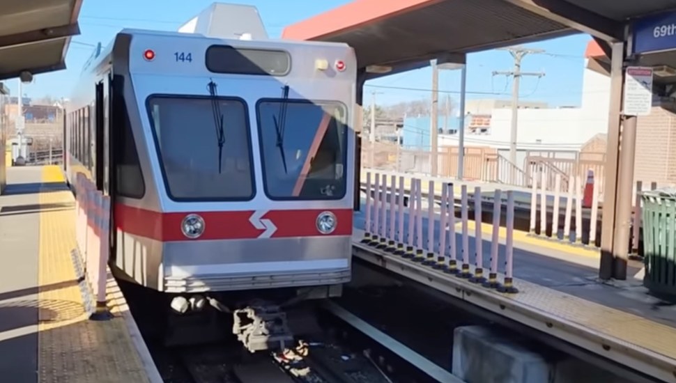 The Norristown High Speed Rail approaches the station.