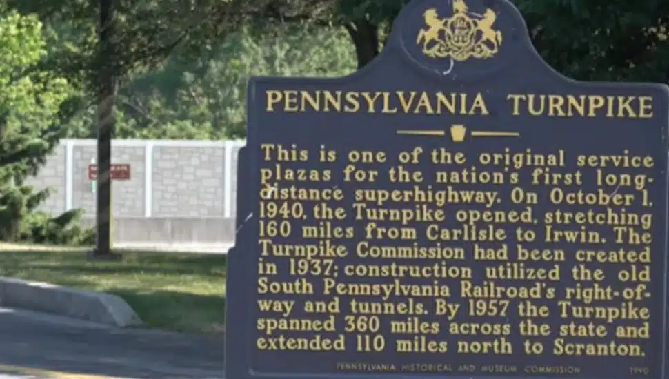 A sign for one of the original PA Turnpike plazas.