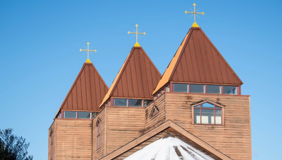 Three crosses adorn the top of the home of the Sisters of the Order of St. Basil the Great.
