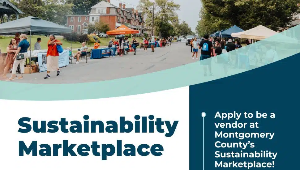 Montgomery County Sustainability Marketplace Earth Day event on Swede Street in Norristown featuring local vendors, eco-friendly products, and sustainable living resources on April 22, 2026.