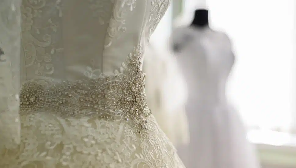 Elegant Wedding Dress on Mannequin.