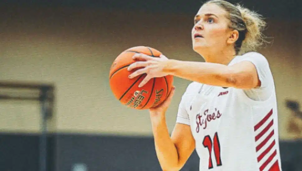 St. Joe's guard Kaylie Griffin shoots the basketball.