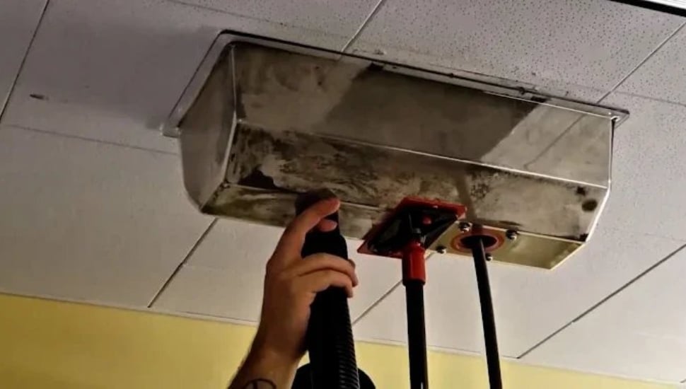 An air duct being worked on.