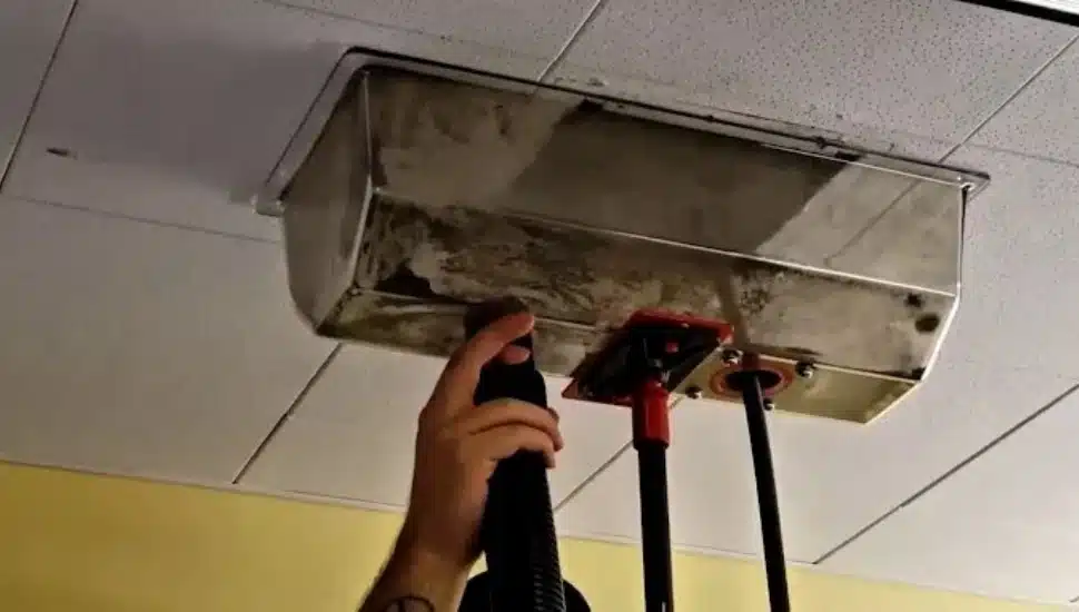 An air duct being worked on.