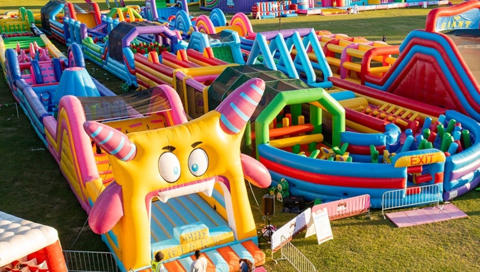 AN aerial view of Big Bounce America's inflatable playground.