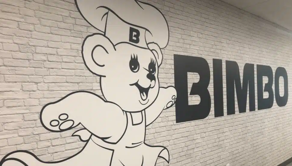 The Bimbo Bakeries logo painted on a wall.
