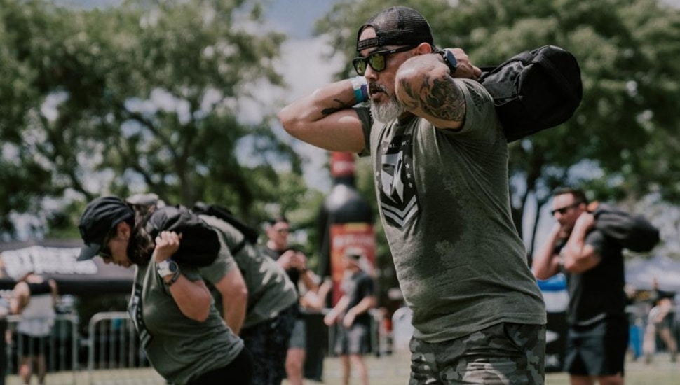 People exercise outdoors.