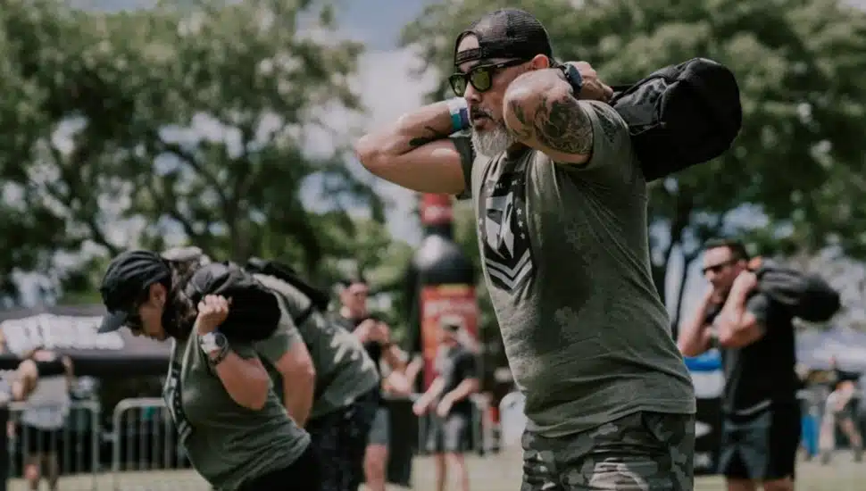 People exercise outdoors.