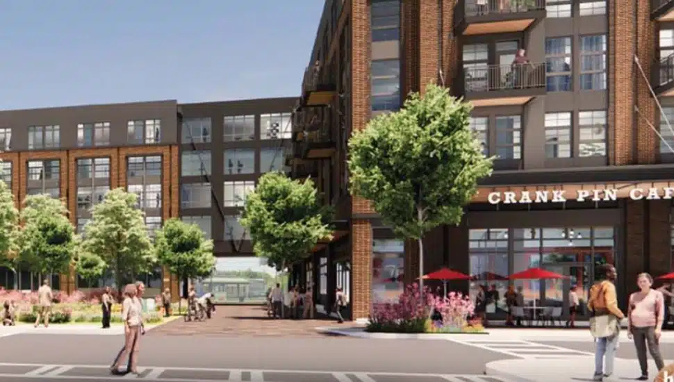 A rendering of the mixed-use development coming to Ambler on SEPTA property.