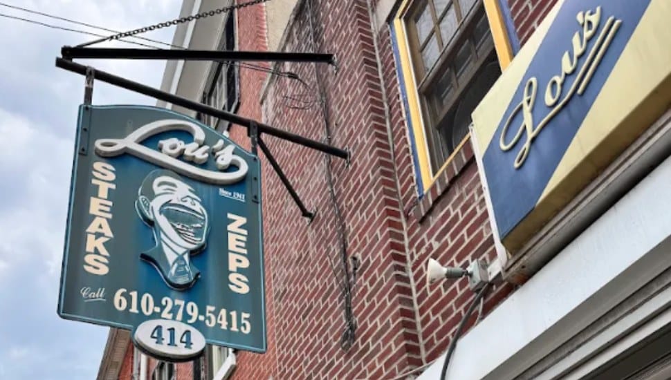 The sign for Lou's Sandwich Shop in Norristown.