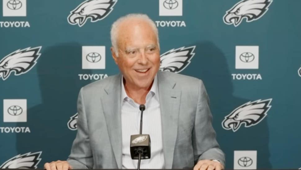 Jeffrey Lurie speaks at a press conference.