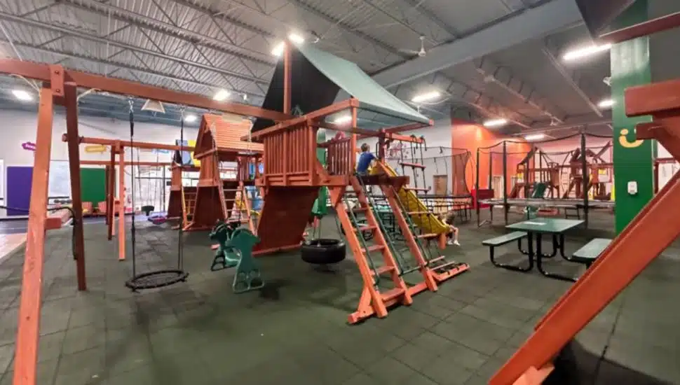 Children play in the showroom at Norristown's Superior Play Systems